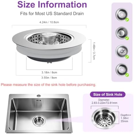 Universal Metal Kitchen Sink Drain Strainer, 3 in 1