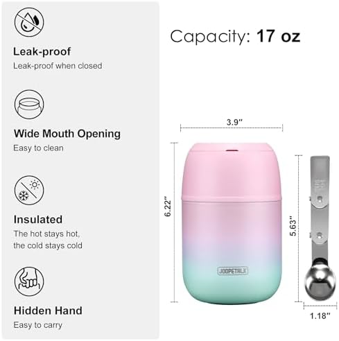 17 oz Insulated Lunch Containers Hot Food Jar, Wide Mouth Soup Thermo