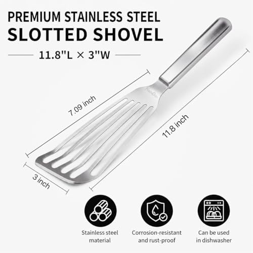 KSENDALO Thin Sturdy Fish Spatula Stainless Steel for Kitchen-Silver