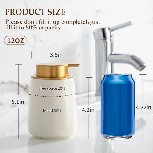 Enra Gold Ceramic Soap Dispenser, Hand Soap Dispenser for Bathroom