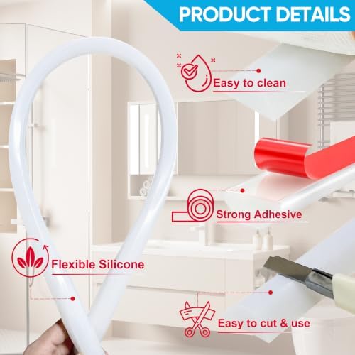 67" Shower Threshold Water Dam, Self-Adhesive Silicone Water Barrier &