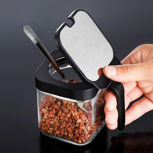 LOYUYU Condiment Jar Spice Container with Lids and Spoons, 250ml Clear