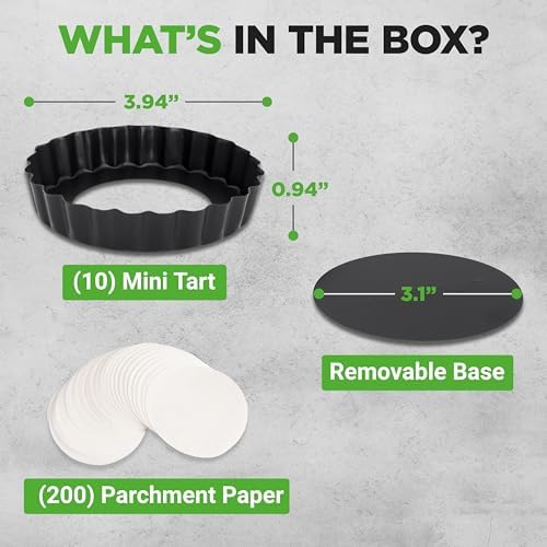 NutriChef 10-Piece Nonstick Mini Tart Pans with Removable Bottom