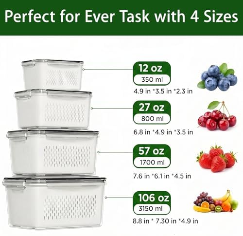 4 Pack Fruit Storage Containers with Removable Colanders