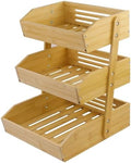 mobzio Fruit Basket for Kitchen Counter, 3 Tier Fruit Stand, Fruit Vegetable Storage Basket, Fruit Bowl for Kitchen Counter, Large Bamboo Basket Display Rack, Fruit Holder Produce Basket