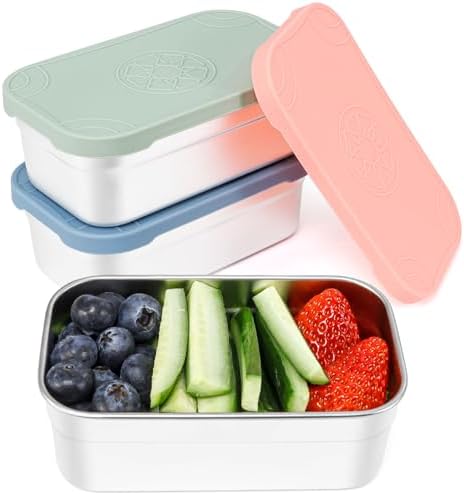 Caperci 3-Pack Large Stainless Steel Snack Containers with Silicone