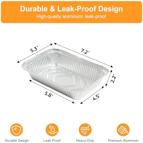 ® Aluminum Foil Pans with Foil Lids - 50 Pack, 7"×5", 1.5 LB Capacity