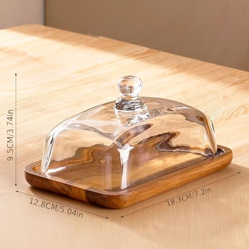 Glass Butter Dish with Lid,Airtight Cover for Fresh Butter,Clear