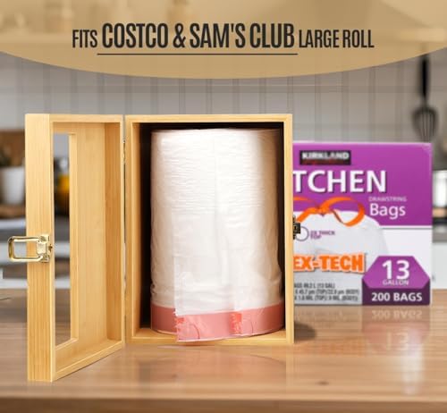 Libreshine Bamboo Trash Bag Dispenser Holder for Costco & Sam's Club