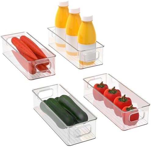 Set of 4 Refrigerator Pantry Organizer Bins - Stackable Fridge