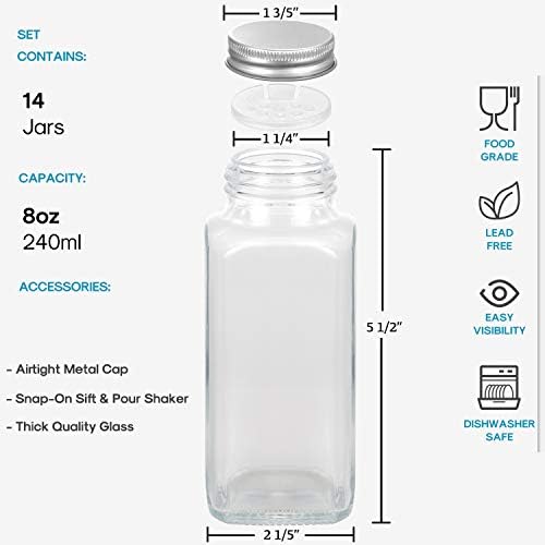 AOZITA 14 Pcs Glass Spice Jars with Spice Labels - 8oz Empty Square