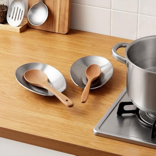 6 Pcs Large Stainless Steel Spoon Rest, Spatula Ladle Holder, Silver