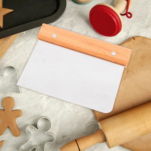 Wood Handle Bench Scraper with Scale Stainless Steel Dough Cutter