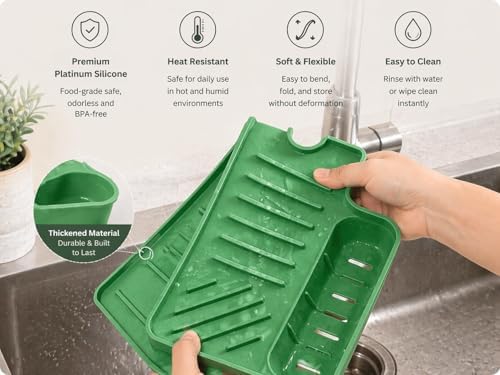 Silicone Kitchen Sink Splash Guard Faucet Mat with Deep Storage