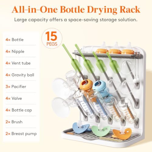 Lifewit Large Baby Bottle Drying Rack 15 Hooks, Newborn Essentials