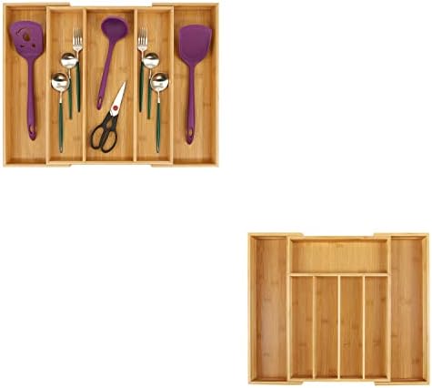 Utoplike Bamboo Expandable Kitchen Drawer Organizer and Bamboo Cutlery