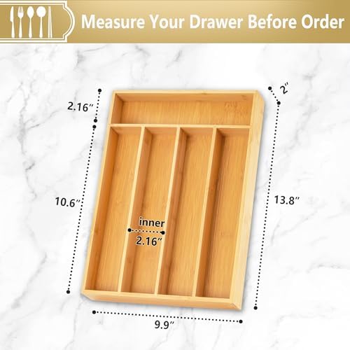 Bamboo Silverware Organizer, 10 Inch, 5 Slots