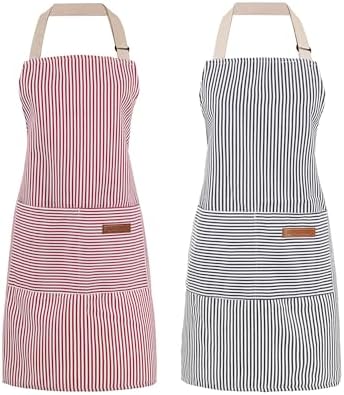 2 Pack Cooking Aprons Adjustable Bib Apron for Women with 2 Pockets