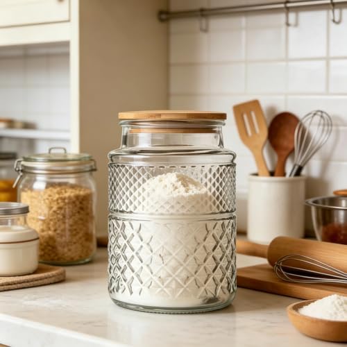 60 FL OZ/0.5 Gal Vintage Glass Food Jar with Airtight Bamboo Lid,Round