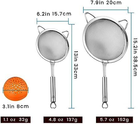 Gourmet Easy Fine Mesh Strainer Set, Stainless Steel Sieve, Two Sizes