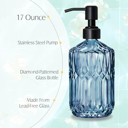 COHOSEGE 17 Oz Blue Glass Kitchen Soap Dispenser for Dish Soap, 2 Pack