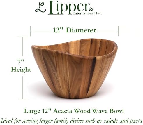 Lipper International Acacia Wave Serving Bowl for Fruits or Salads