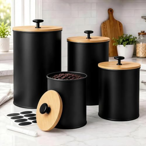 Canisters Sets for Kitchen Countertop 4 PCS Airtight Metal Containers