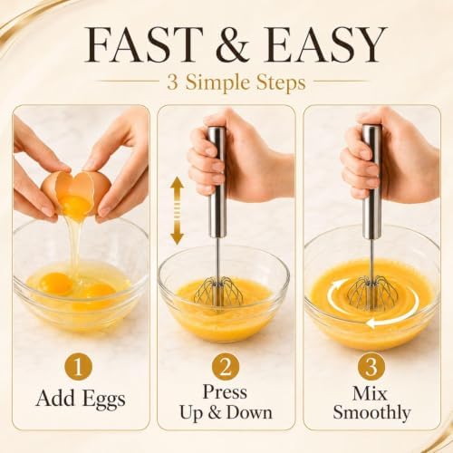 Kerros 3 Pack Semi Automatic Whisk Set, Stainless Steel Egg Beaters