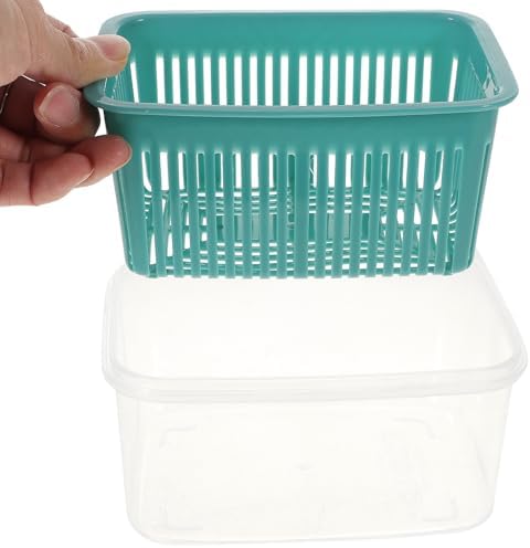 2pcs Fridge Food Box with Drainer, Stackable Plastic Storage