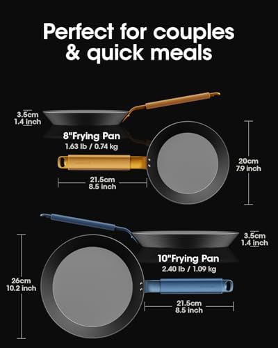 Carbon Steel Frying Pan Set, 8 & 10 Inch Nitrided Skillets