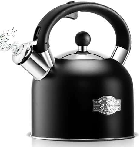 SUSTEAS 3.17QT Black Stainless Steel Whistling Tea Kettle
