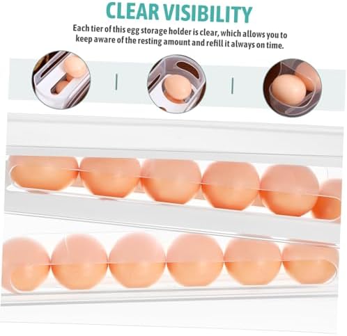 Rolling Egg Dispenser for Refrigerator, Space Saving Tiered PP Rack