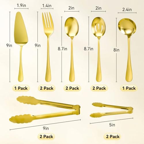 Artcochan 12 PCS Gold Serving Utensils, Stainless Steel Set Includes