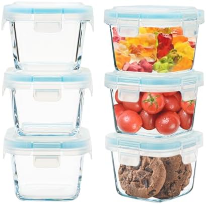 6 oz Glass Food Storage Containers with Lids, 6-Pack