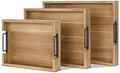Flexzion Rustic Wooden Serving Trays Set of 3 with Handles, Stackable