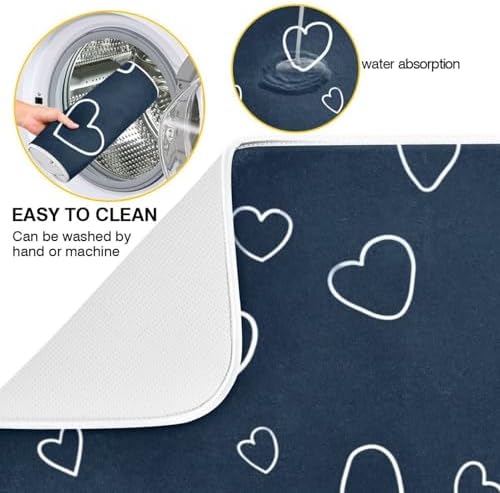 OTVEE Heart Sketch Art Dish Drying Mat for Kitchen Counter Absorbent