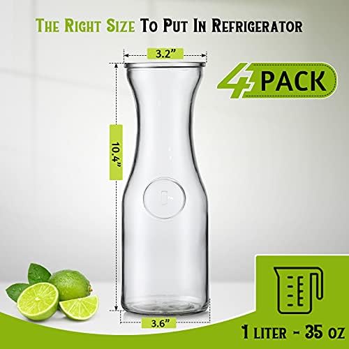 NETANY Set of 4 Glass Carafe with Lid, 1 Liter Beverage Serveware