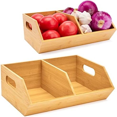 2 Set Bamboo Storage Bin, Pantry Organization and Storage Baskets