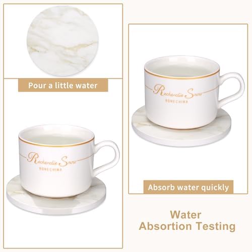 White Marble Style Ceramic Coasters Set of 6 with Holder Absorbent