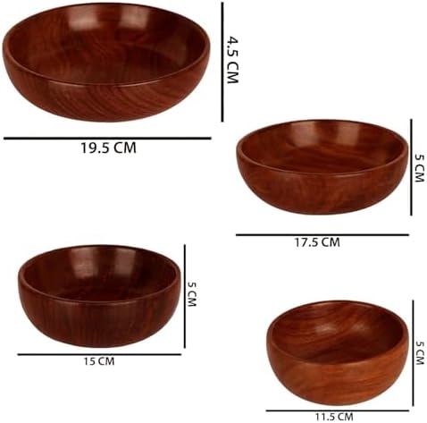 Wooden Salad Bowls Set, Pack of 4 Handmade Mixing Bowls for Home and