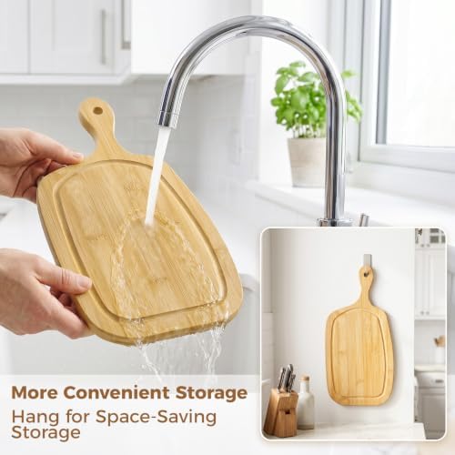 Bamboo Cutting Boards with Handle Set of 2, for Cheese Board - 15.5" ×