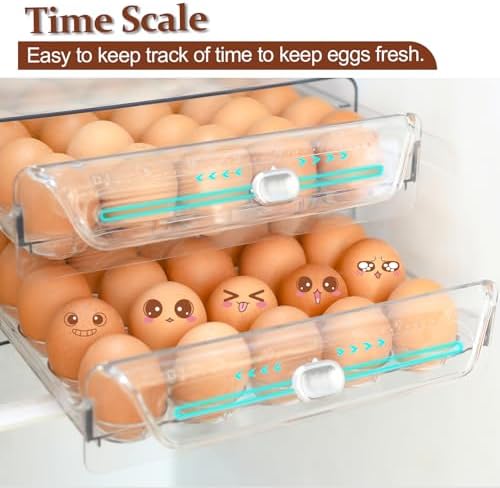 Egg Holder for Refrigerator, 60 Eggs, Clear Drawer