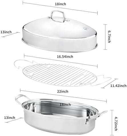 JY COOKMENT 22" Large Roasting Pan with Rack and Lid,Oval Turkey