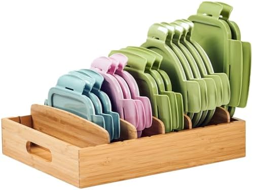 Umilife Large Bamboo Lid Organizer for Kitchen Cabinet