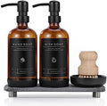 Kitchen Soap Dispenser Set, 16OZ Amber Glass Bottle