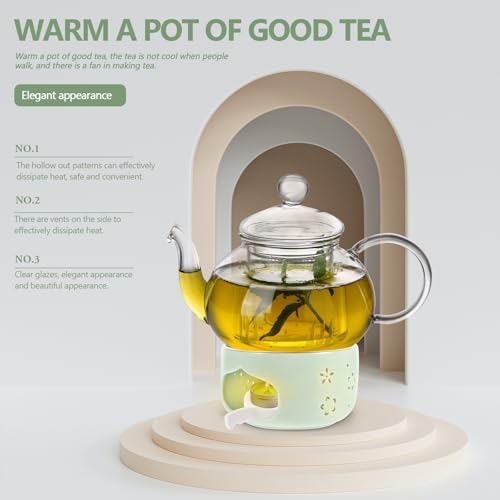 Ceramic Teapot Warmer Base with Candle Holder, Hollow Design