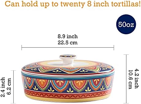 Bico Ceramic Tortilla Warmer with Lid, 8.9 Inch, Tunisian