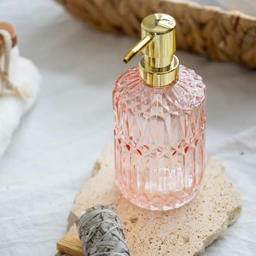 EMPO Clear Glass Soap Dispenser with ABS Plastic Pump, Light Pink