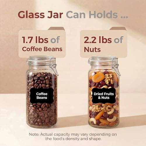 78oz Large Square Glass Jars with Airtight Lids, 3P