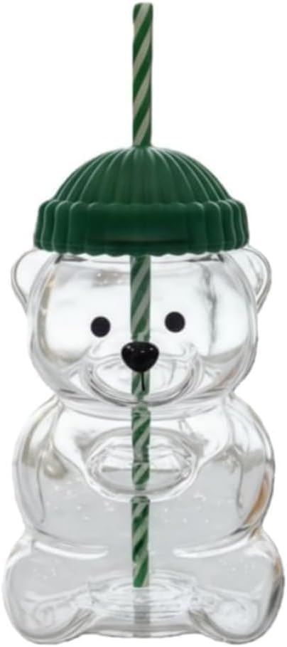 colonova Bear Cup 2025 New Teed Bear Straw Cup, Cute Bears Glass Cup